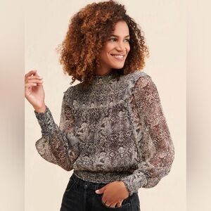 NWT Free People Roma Snakeskin Crepe Blouse in Snake Combo M